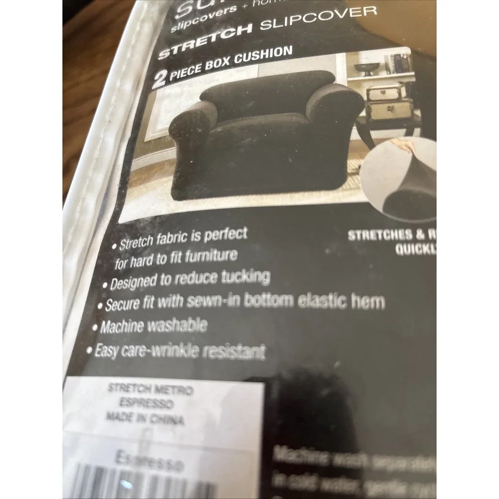 Surefit Stretch Metro 2 Piece Chair Slipcover Espresso Brown Chocolate NEW